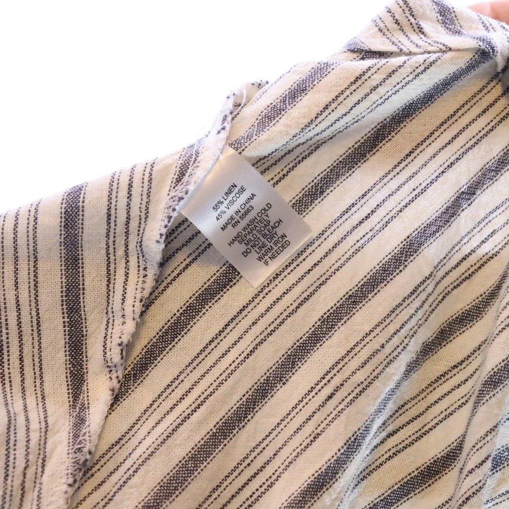 Tahari Striped Midi Dress Large Ivory‎ Blue Womens Linen Blend Sleeveless